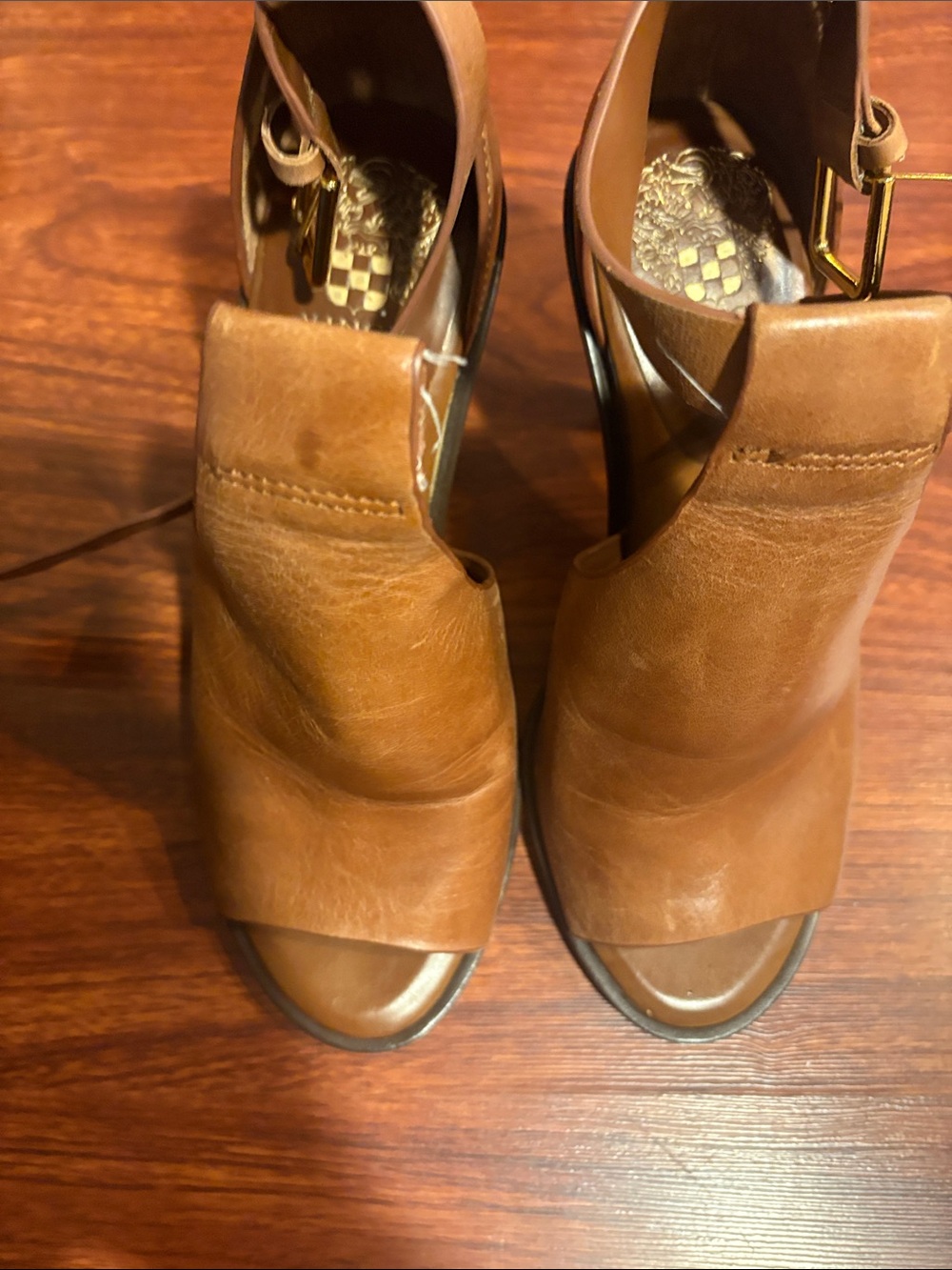 Vince Camuto Tan Leather Open-Toe Ankle Strap Heels